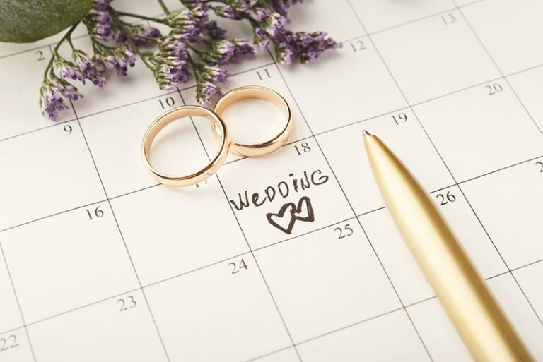 aliancas de casamento sobre calendario aberto