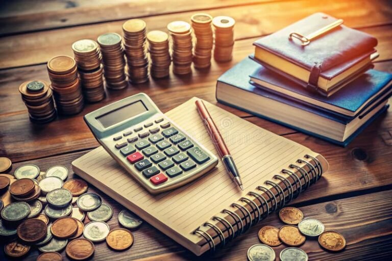 calculadora documentos e dinheiro sobre mesa organizada