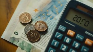 calculo financeiro com moedas e calculadora