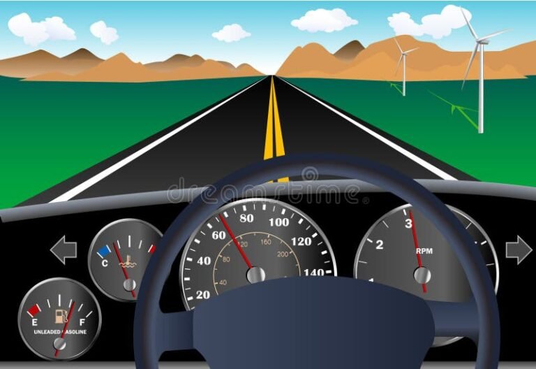 carro e estrada com odometro em destaque