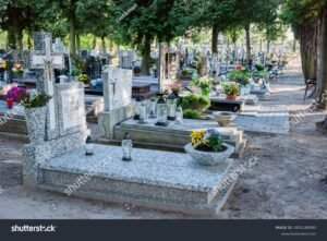 cemiterio tranquilo com flores e arvores