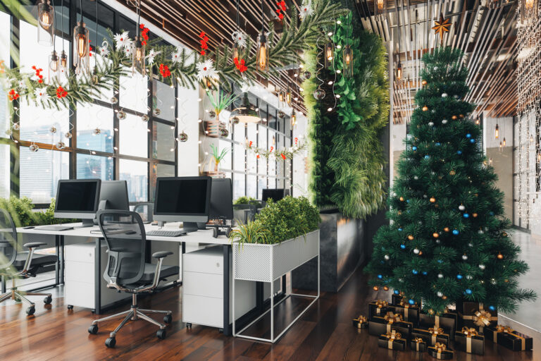 Como Organizar a Festa de Final de Ano da Empresa de Forma Inesquecível 2 decoracao elegante e festiva de escritorio