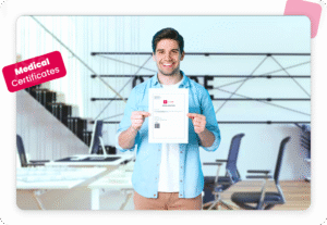 empregado segurando atestado medico no escritorio