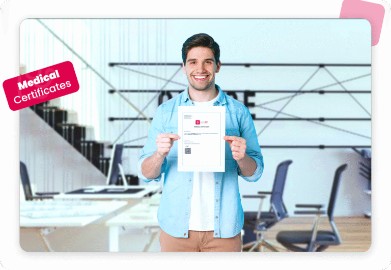 empregado segurando atestado medico no escritorio