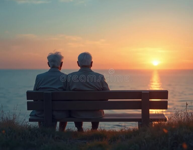 idoso feliz contemplando por do sol rural