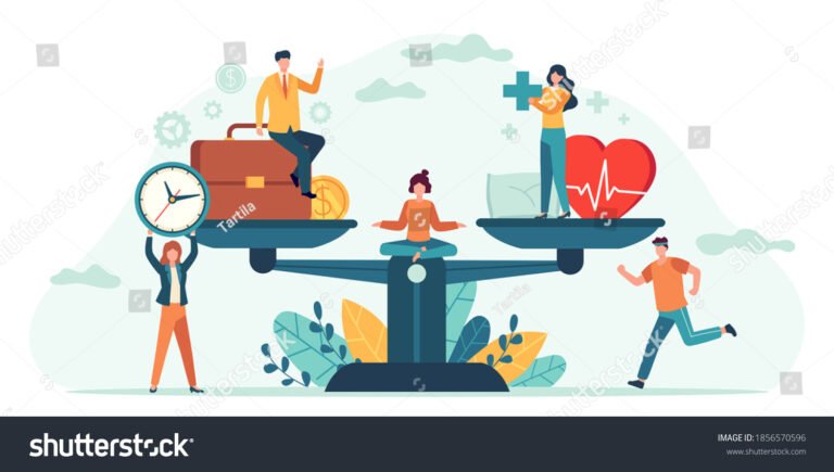 ilustracao de balanca equilibrando trabalho e dinheiro