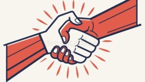 maos apertando com icones de habilidades visuais