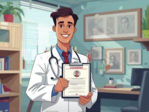 medico segurando atestado com carimbo oficial