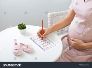 mulher gravida segurando calendario e documento