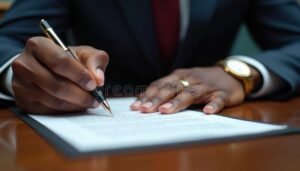 pessoa assinando documento com expressao seria 1