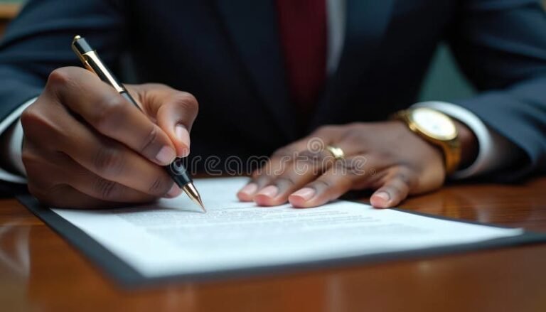 pessoa assinando documento com expressao seria 1