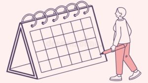 pessoa pensativa olhando calendario vazio