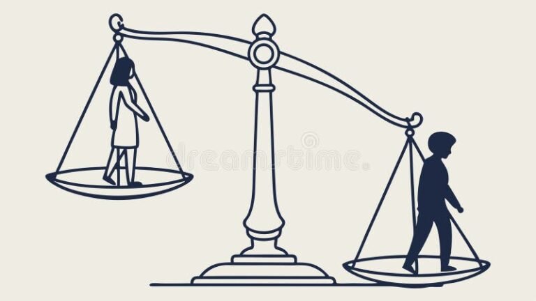 pessoa pensativa olhando para uma balanca desequilibrada