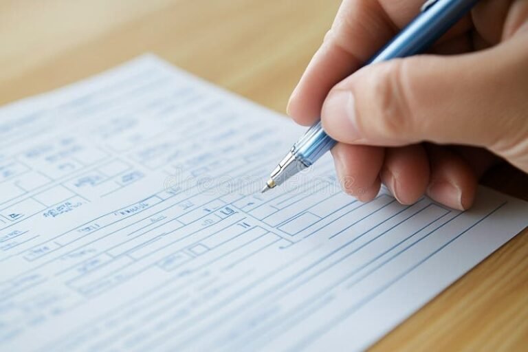 pessoa preenchendo formulario com caneta azul 1