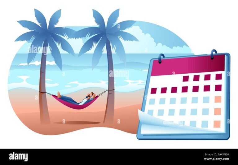 pessoa relaxando na praia com calendario ao fundo