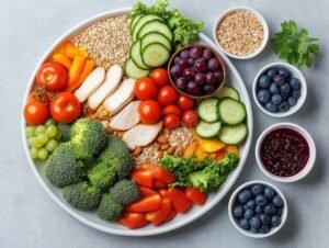 prato saudavel com legumes coloridos e proteinas