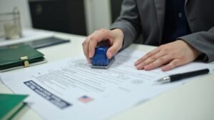 profissional olhando documento juridico formalmente