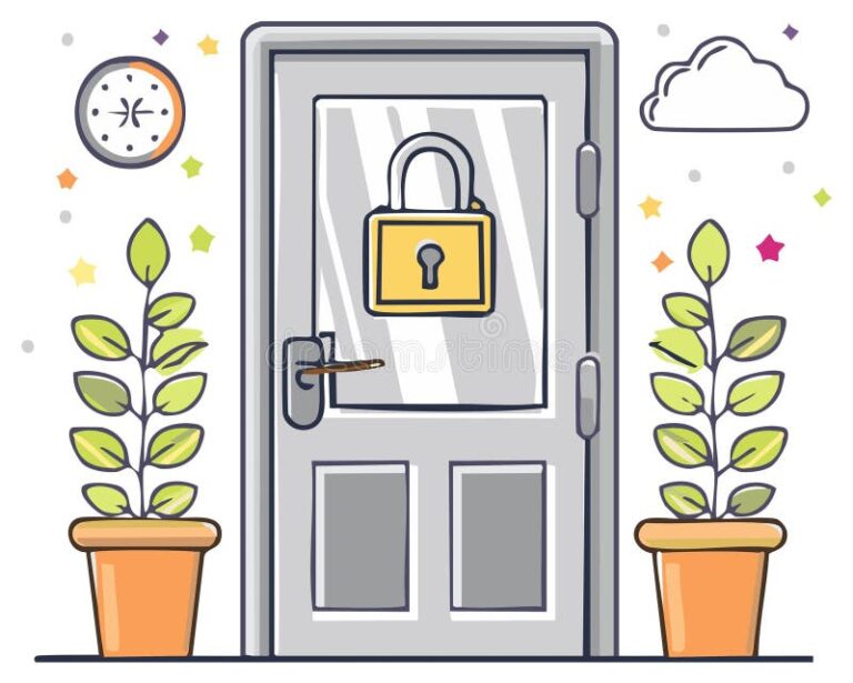relogio ao lado de flores e porta fechada