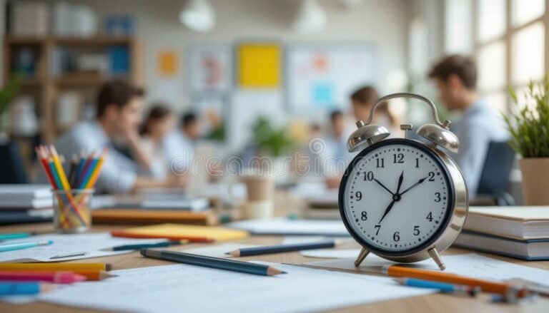 relogio classico com trabalhadores ao fundo