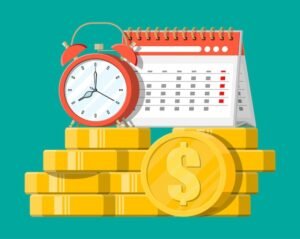 relogio com dinheiro e calendario proximo
