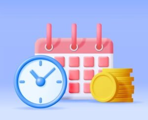 relogio e calendario com moedas brilhantes