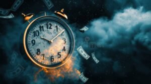 relogio marcando atraso com dinheiro ao lado