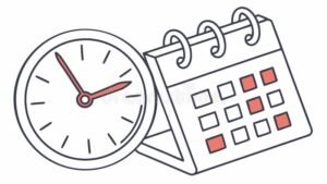 relogio marcando horario com calendario ao lado