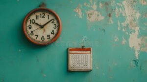 relogio marcando tempo com calendario antigo
