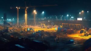 trabalhador noturno iluminado por luz de poste